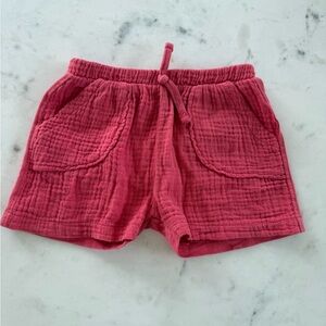 Zara Red Cotton Gauze Shorts with Pockets